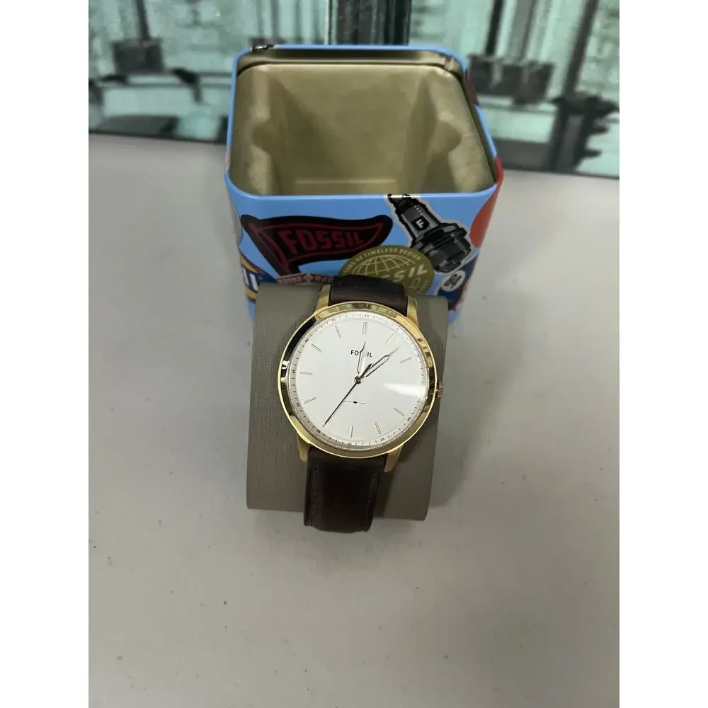 Fossil FS5397 Minimalist Gold Tone Dark Brown Leather Men’s Dress Watch